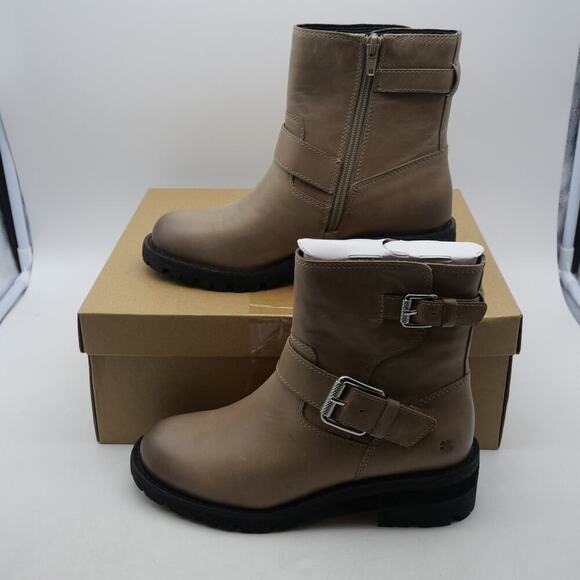 NEW Lucky Brand Women's 6.5 Taini Moto Lug Sole Booties Silver Cloud Brown - Picture 3 of 9